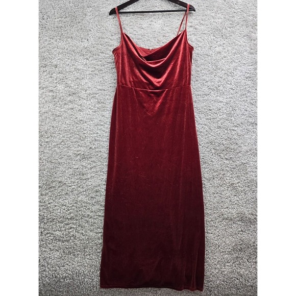 Taylor Velvet Maxi Dress Womens 14 Orange Drape Neck Side Slits Stretch Y2K‎ - Picture 1 of 13